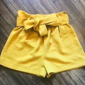 High-Waist Tie-Belt Women’s Shorts - Mustard Yellow